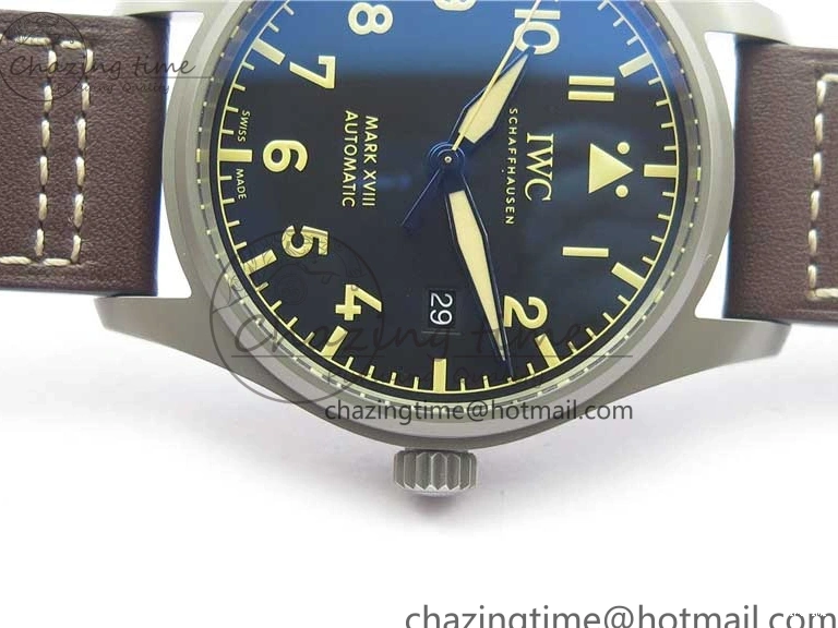 MIROTIME 0323 Mark XVIII IW327006 Titanium V7F 1:1 Best Edition Black Dial on Brown Leather Strap A Attractive 7080